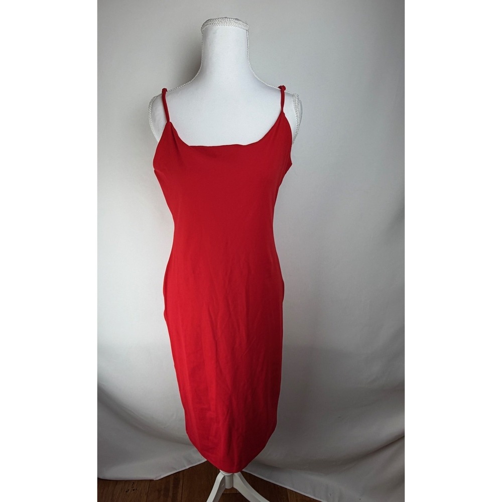 Sultry Red Bodycon Midi Dress Y2K Sexy Sleek Minimalist Chic Night Out Party - Picture 8 of 9